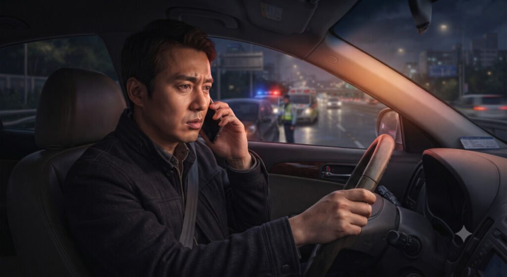 자동차 사고 대처 요령 - 보험사 사고 접수 통화하는 운전자