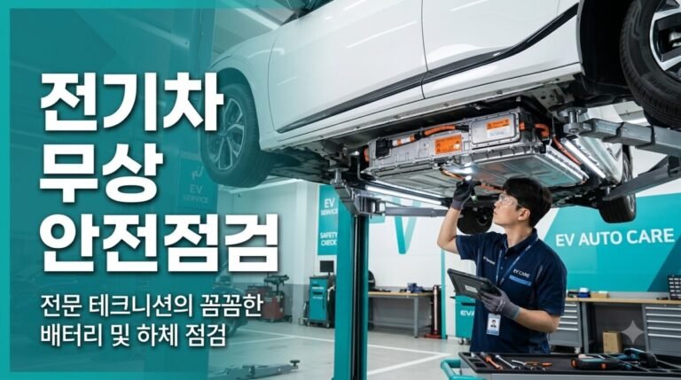 전기차 무상 안전점검 5가지 - 정비소에서 점검받는 전기차 모습