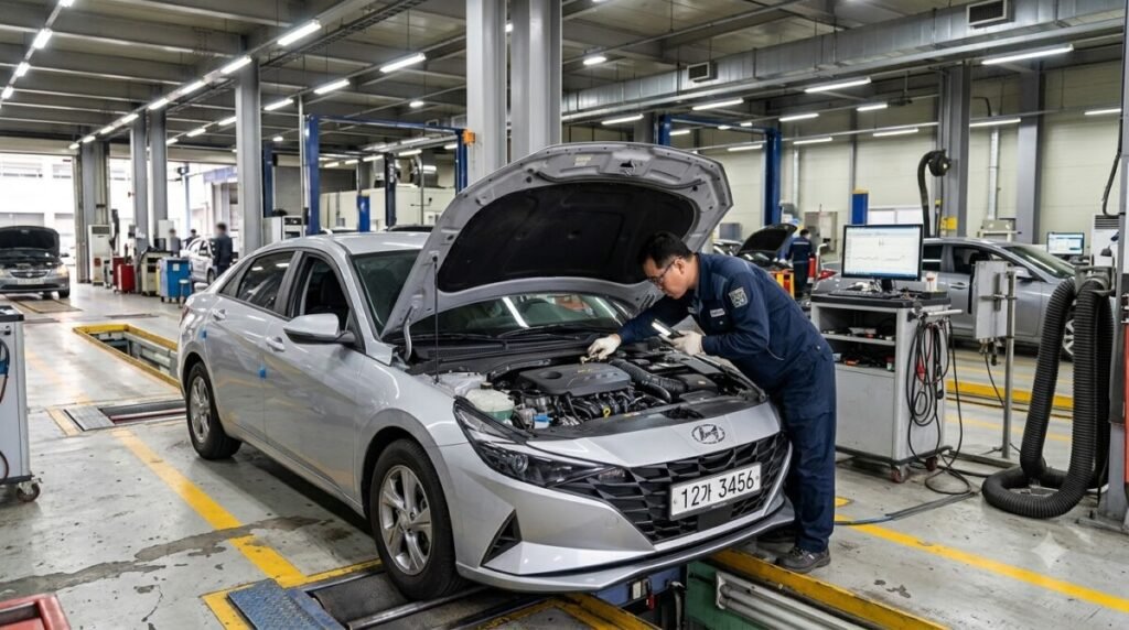  자동차 정기검사 과태료 - 검사소에서 차량을 점검하는 모습
